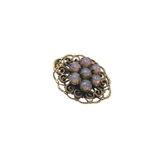 Faux Opal Cabochon Filigree Brooch Pin Gold Tone Vintage - Picture 2 of 5